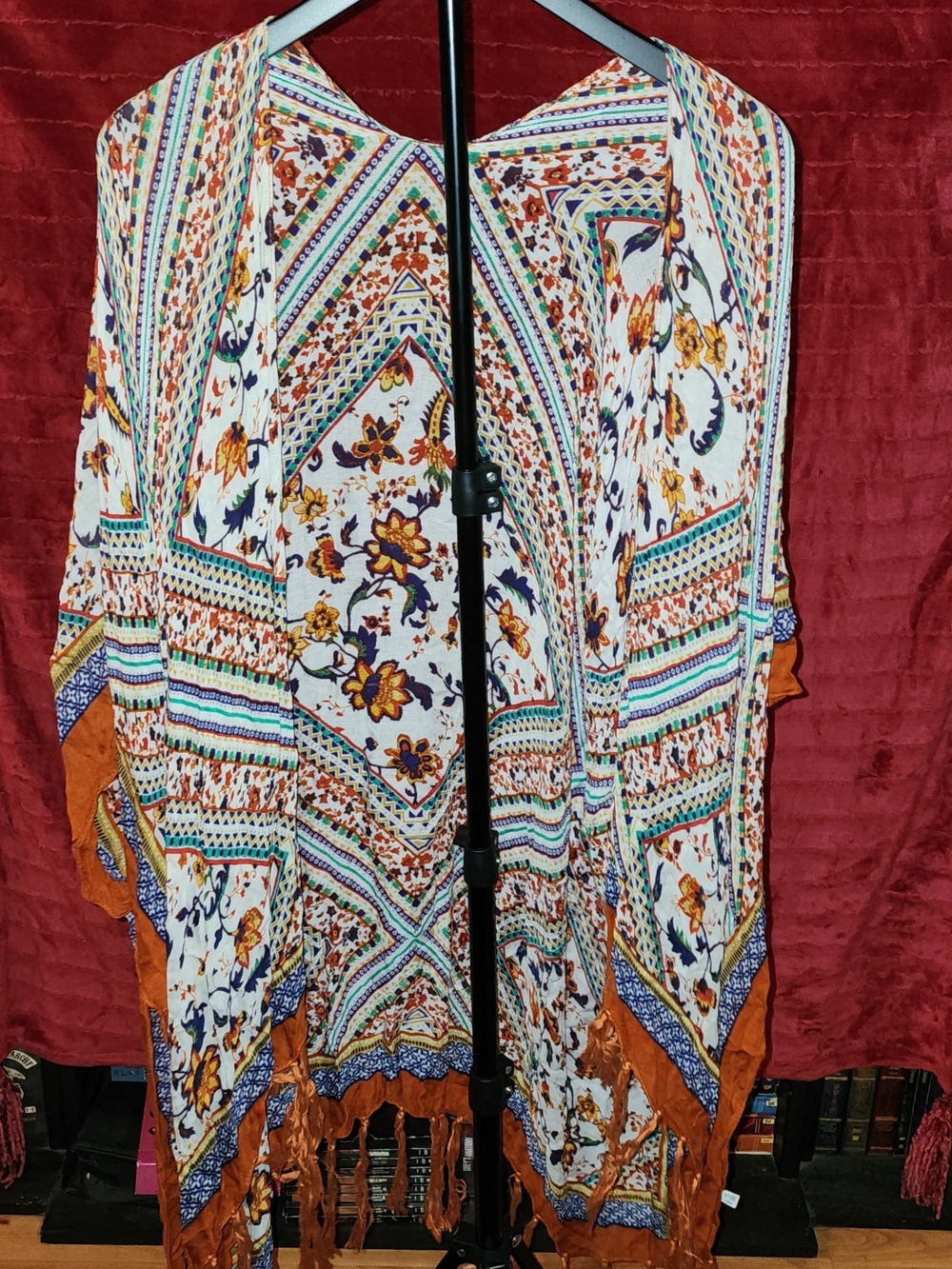 Bohemian Floral Fringe Wrap Pants Cover-Up - White & Rust